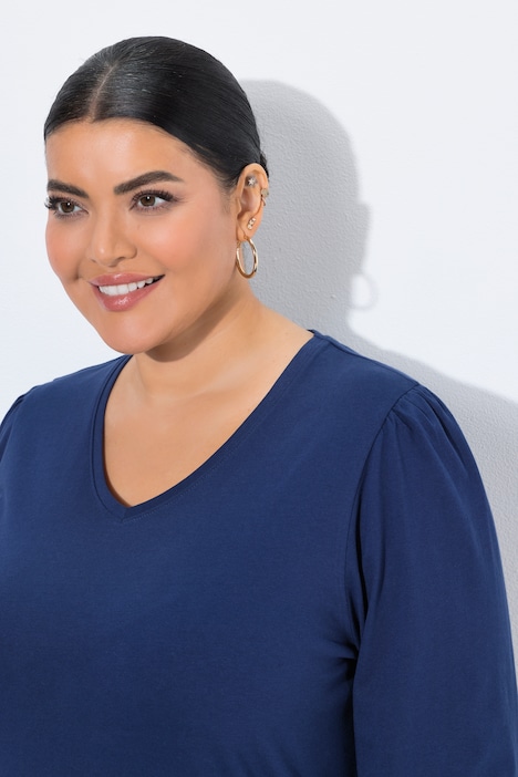 Longshirt, Puffärmel, V-Ausschnitt, 3/4-Arm