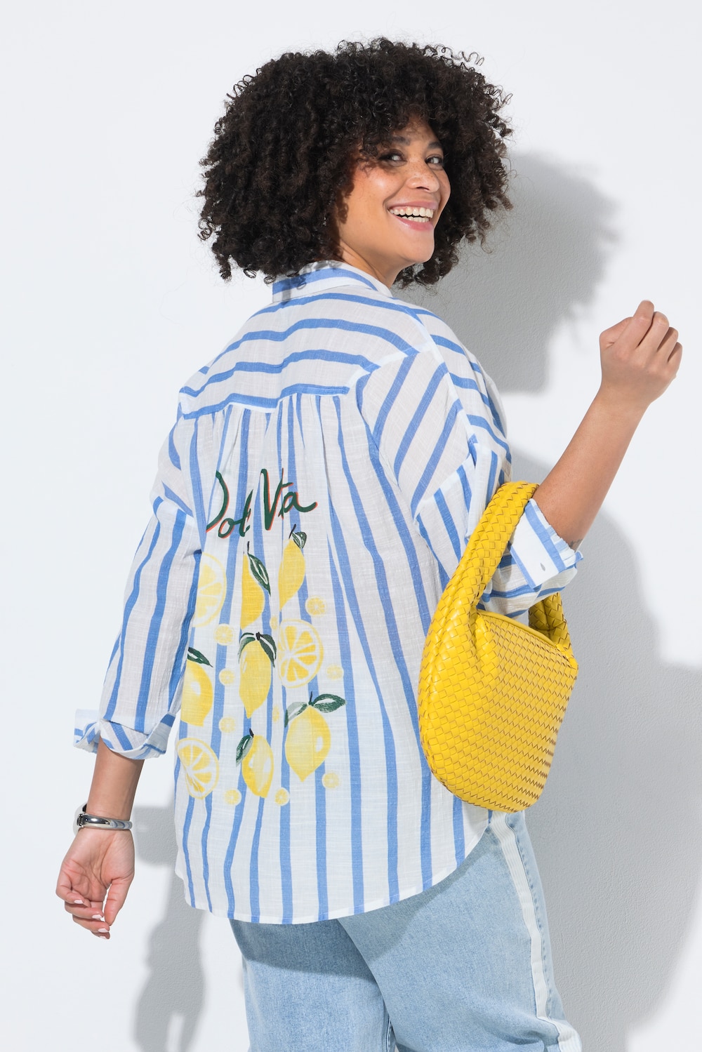 Bluse, oversized, Streifen, Zitronen-Motiv