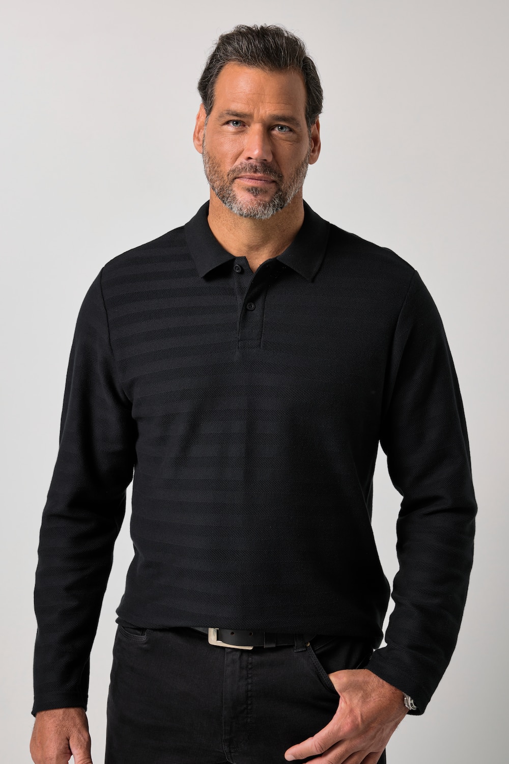 Langarm-Poloshirt, Ringel, Jacquard, bis 8 XL