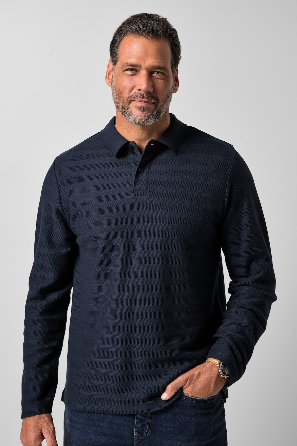 Langarm-Poloshirt, Ringel, Jacquard, bis 8 XL