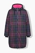 Funktionsmantel, oversized, Karodruck, Teddyfutter, Kapuze, 2-Wege-Zipper