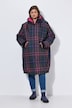 Funktionsmantel, oversized, Karodruck, Teddyfutter, Kapuze, 2-Wege-Zipper