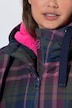 Funktionsmantel, oversized, Karodruck, Teddyfutter, Kapuze, 2-Wege-Zipper
