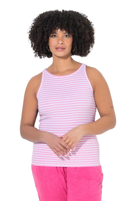 Pruhovaný top, žebrovaný úplet, kulatý výstřih.