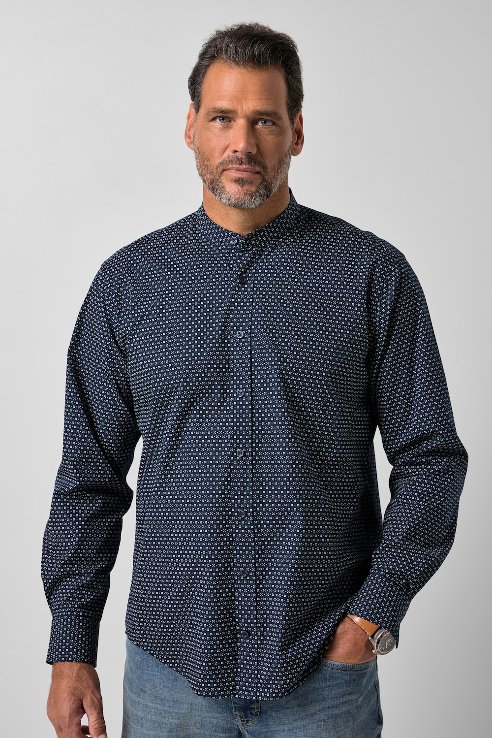 Hemd, Langarm, Minimal-Muster, Modern Fit, Stehkragen, bis 8 XL