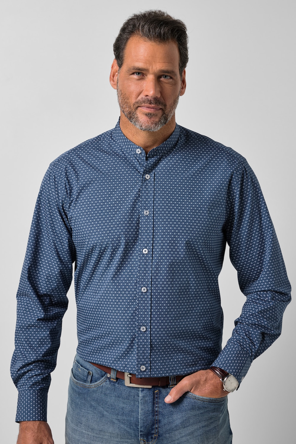 Hemd, Langarm, Minimal-Muster, Modern Fit, Stehkragen, bis 8 XL