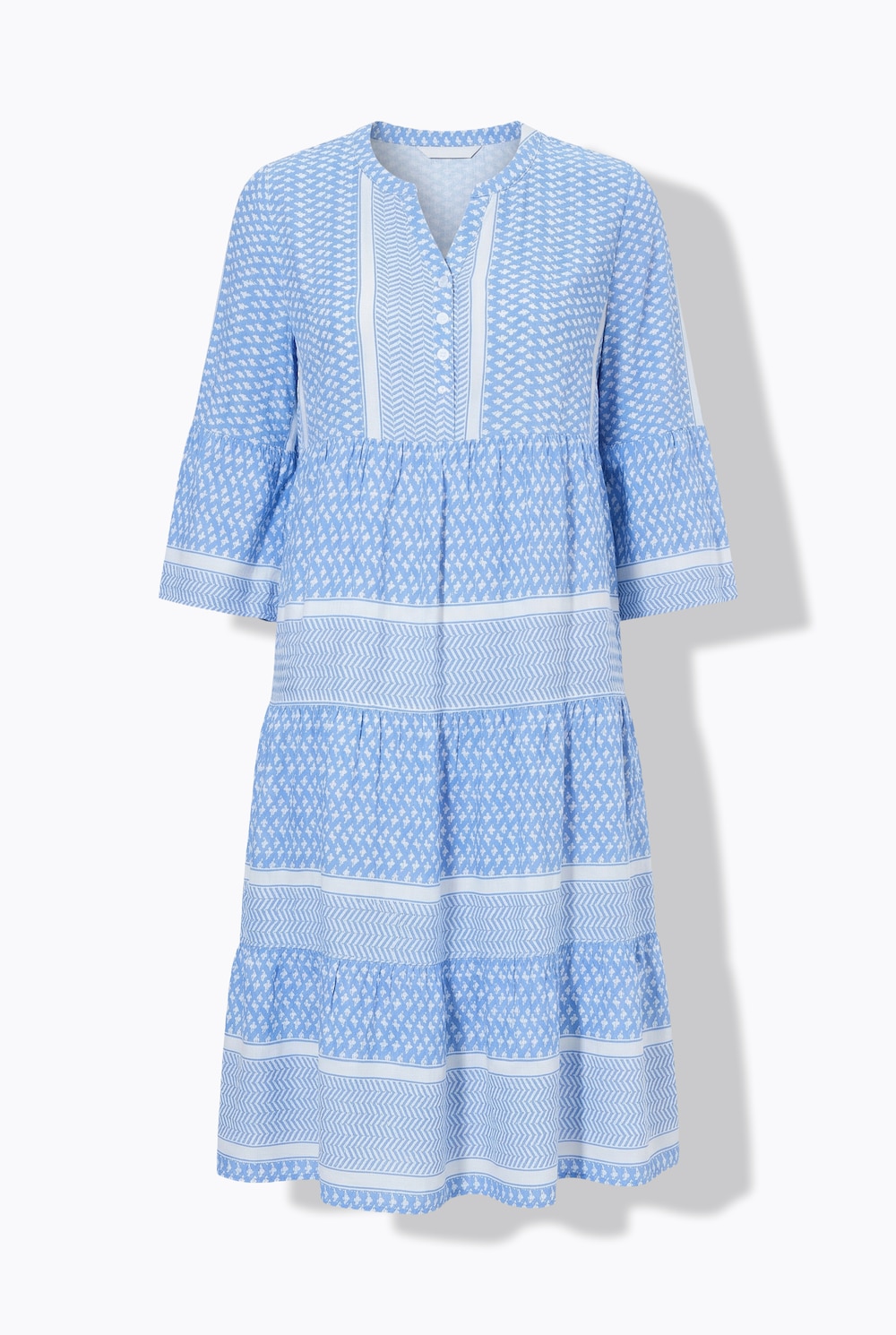 Kleid, Viskosekrepp mit Streifenmix, Volants