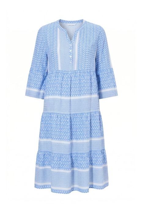 Šaty, krep ze syntetického hedvábí se směsí proužků, volány