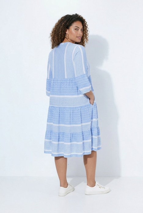 Kleid, Viskosekrepp mit Streifenmix, Volants