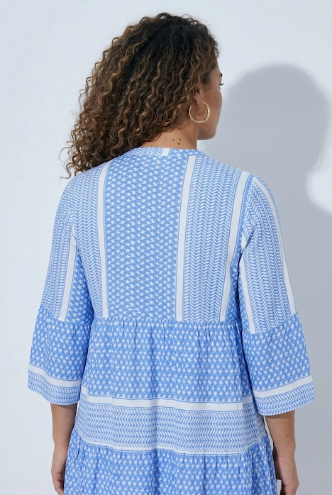 Kleid, Viskosekrepp mit Streifenmix, Volants