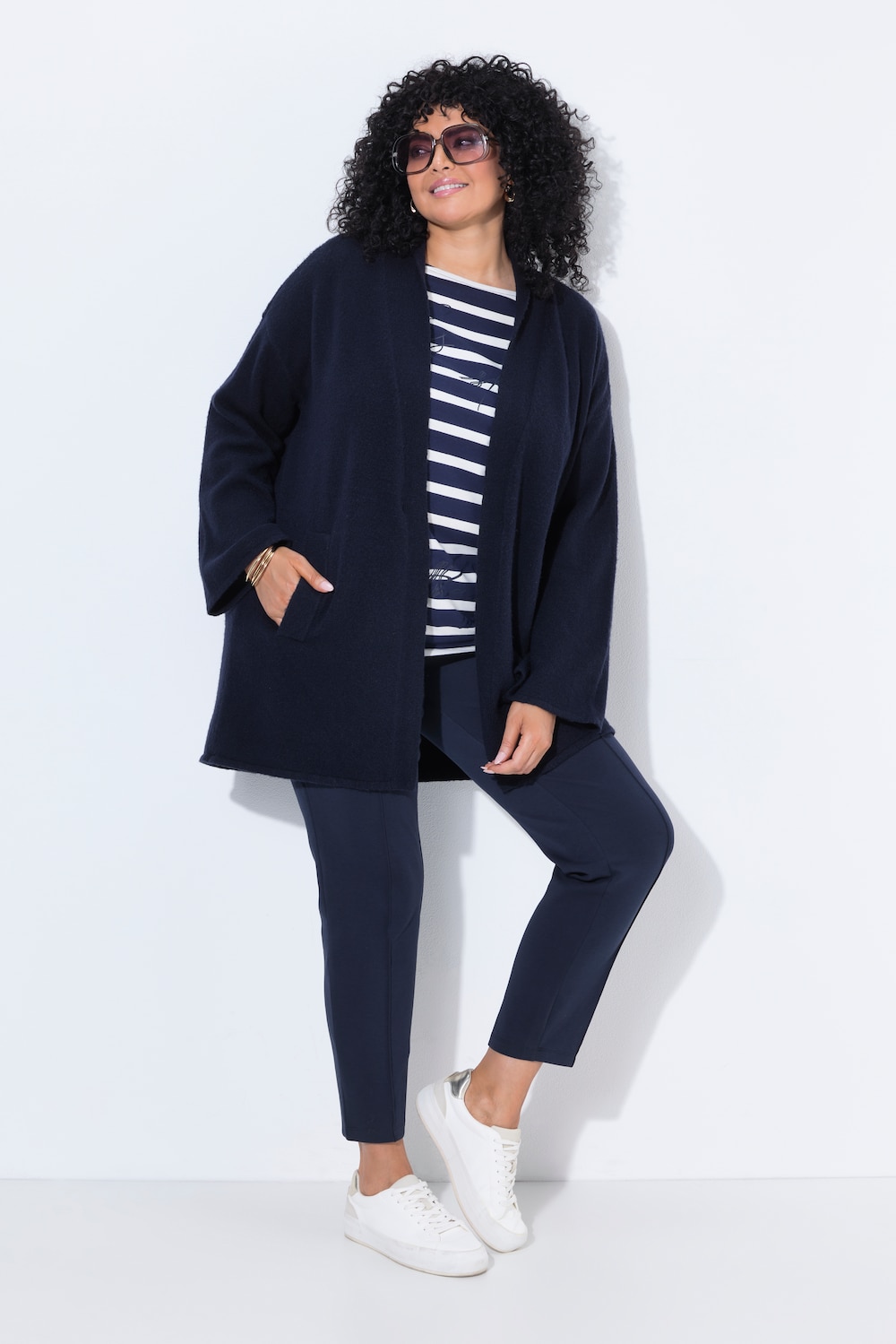 Kimono-Strickjacke, Schalkragen, ohne Verschluss, Langarm