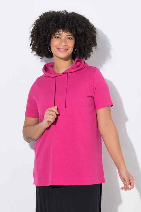 Sweat-shirt à capuche, en molleton chiné, manches courtes et coupe évasée