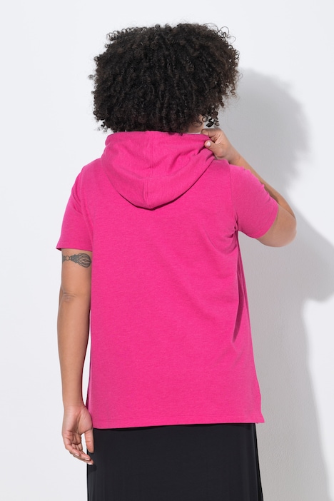 Sweat-shirt à capuche, en molleton chiné, manches courtes et coupe évasée