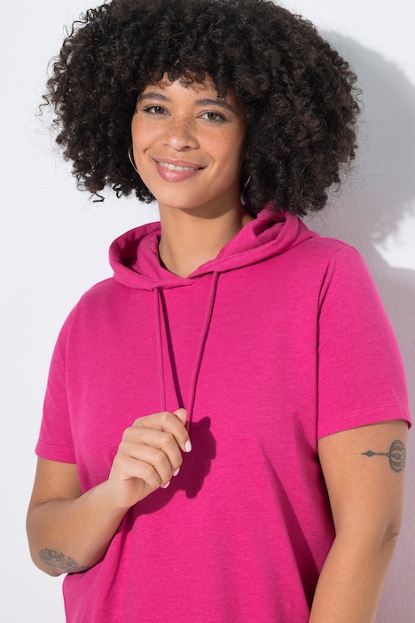 Sweat-shirt à capuche, en molleton chiné, manches courtes et coupe évasée