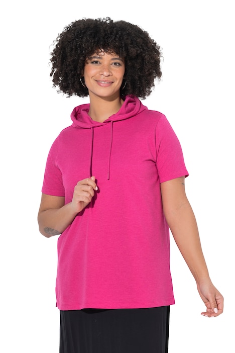 Mikina s kapucí, komfortní střih, jemná melírovaná teplákovina, kapuce, krátké rukávy