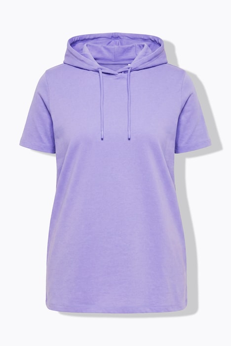 Sweat-shirt à capuche, en molleton chiné, manches courtes et coupe évasée