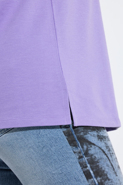 Sweat-shirt à capuche, en molleton chiné, manches courtes et coupe évasée