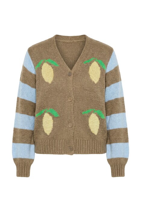 Kardigan, rovný střih, citronový vzor, balónový dlouhý rukáv