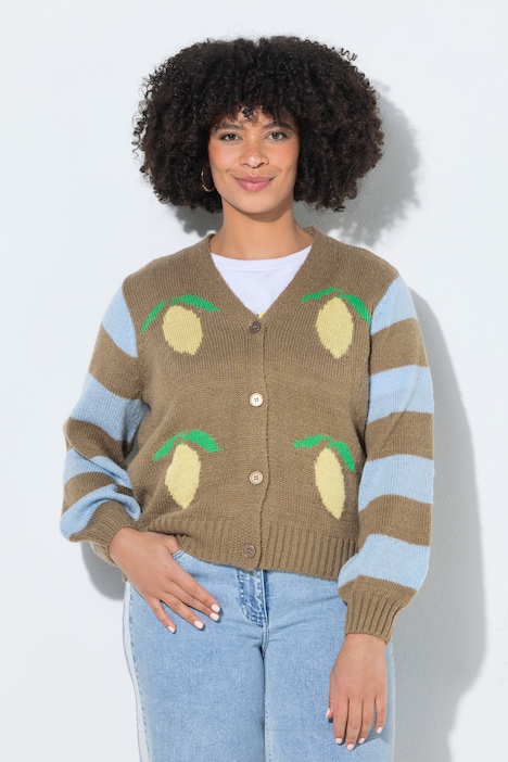 Neuletakki, Straight Fit, sitruunat, pitkät pussihihat