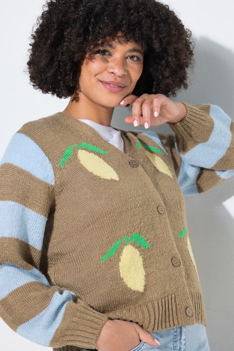 Neuletakki, Straight Fit, sitruunat, pitkät pussihihat