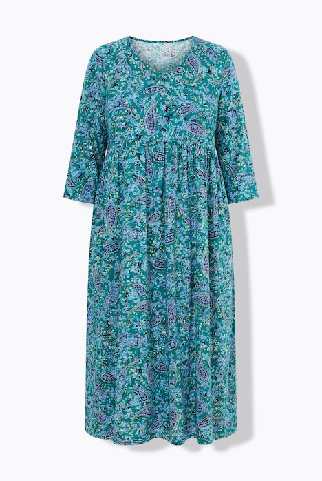 Jerseykleid, Paisley, A-Linie, V-Ausschnitt, 3/4-Arm