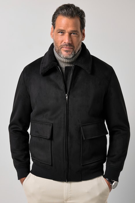 Bomberjacke, vegane Lederoptik, Teddyfutter, bis 8 XL