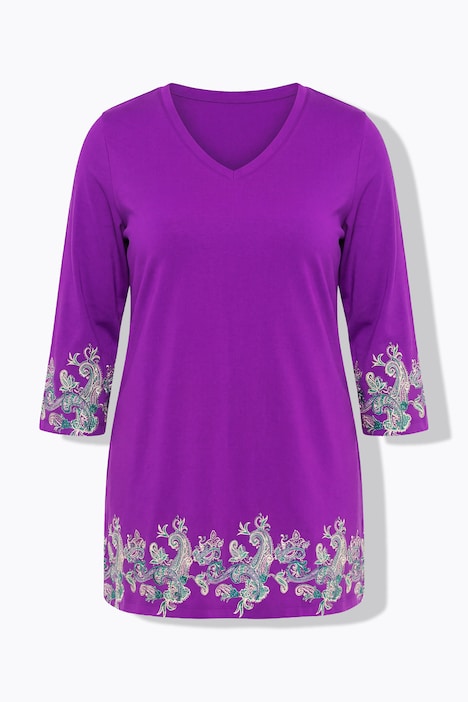 Paisley Border Print 3/4 Sleeve Knit Tunic