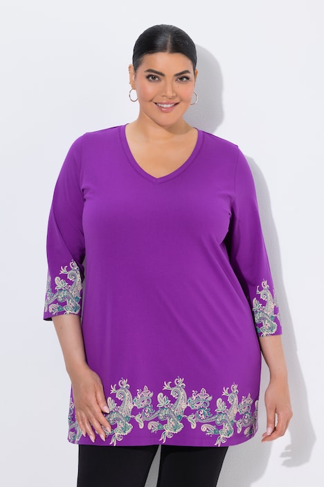 Paisley Border Print 3/4 Sleeve Knit Tunic