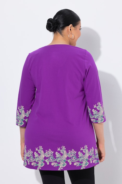 Paisley Border Print 3/4 Sleeve Knit Tunic