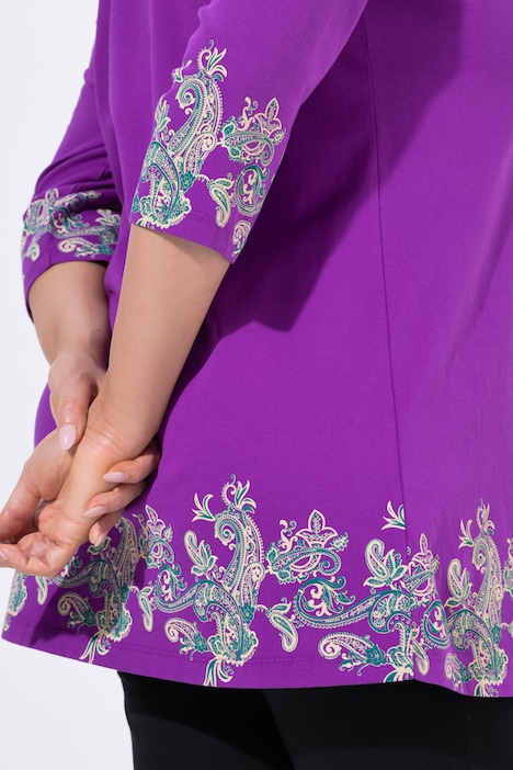 Paisley Border Print 3/4 Sleeve Knit Tunic