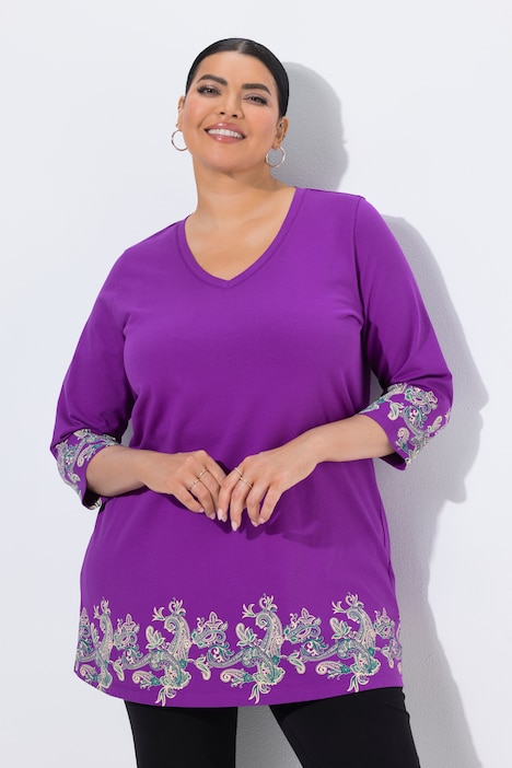 Paisley Border Print 3/4 Sleeve Knit Tunic