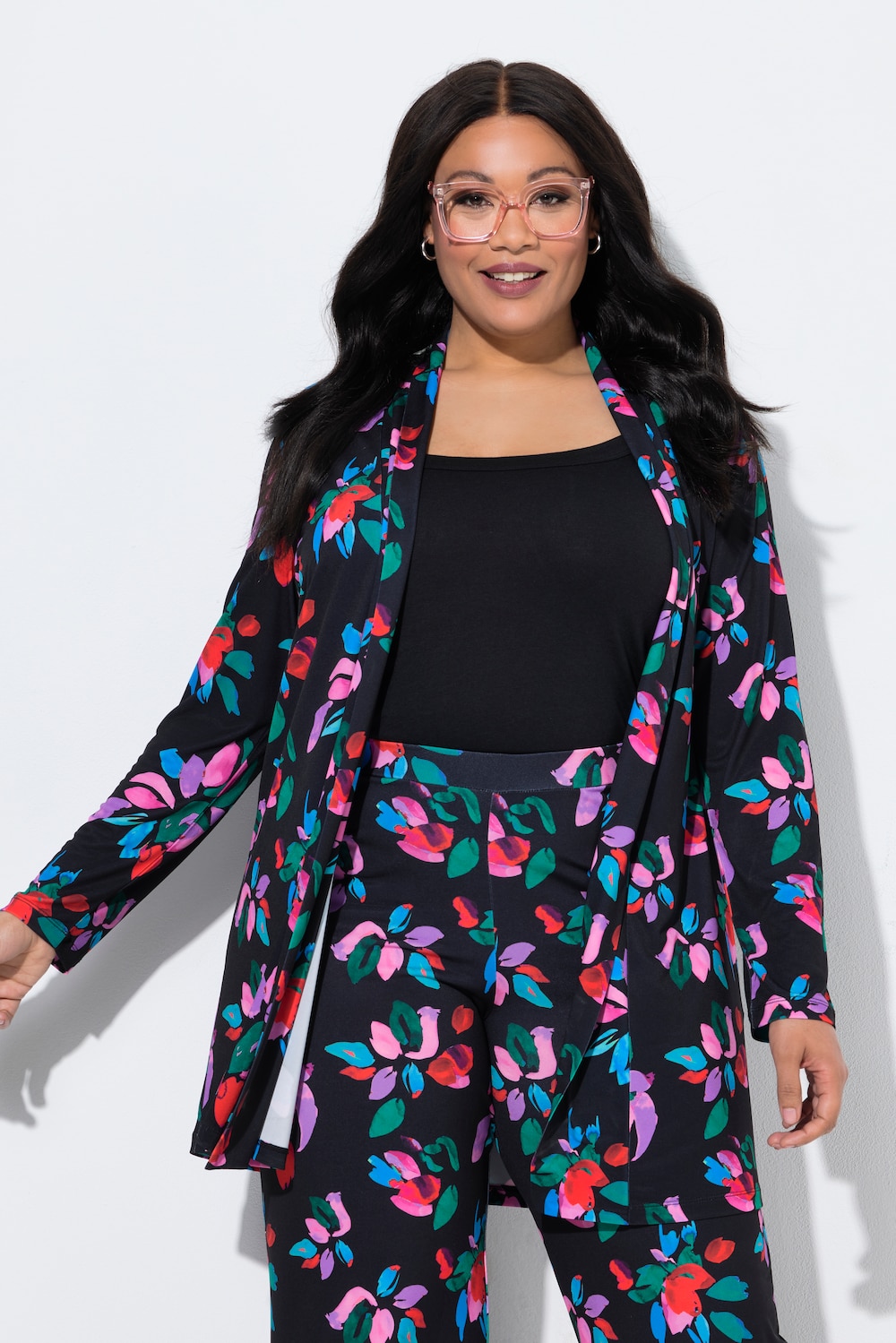 Jerseyjacke, Blüten, ohne Verschluss, Langarm