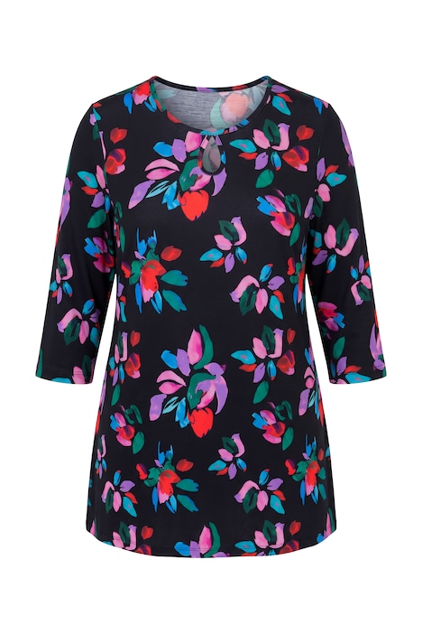 Matte Jersey Vibrant Floral Keyhole Neckline Knit Tunic