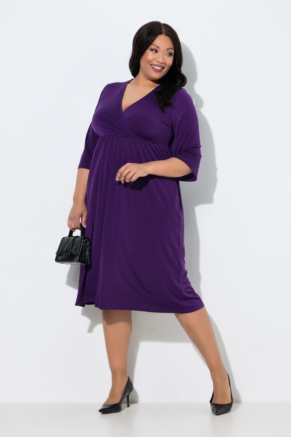 Jerseykleid, Wickeloptik, A-Linie, V-Ausschnitt, 3/4-Arm