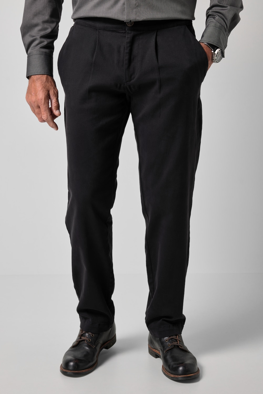 Plissert chino FLEXNAMIC®, magepassform, Tapered fit løs passform, opptil størrelse 72