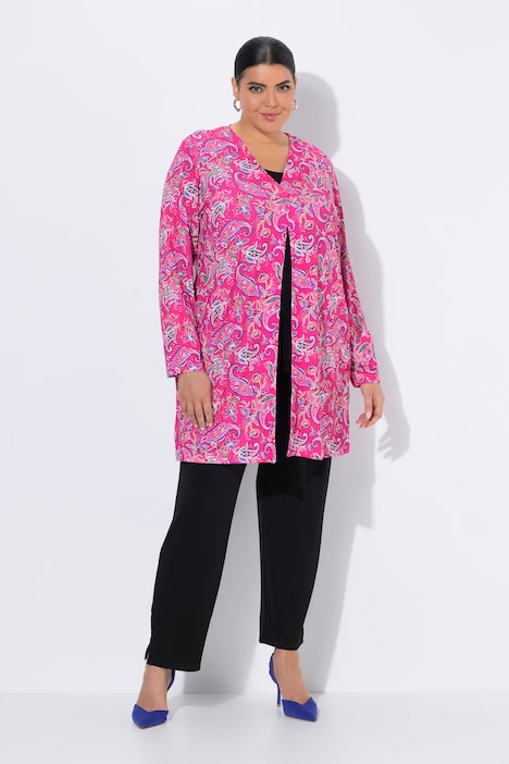 Chaqueta de jersey, patrón Paisley, escote en V, manga larga