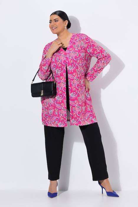Chaqueta de jersey, patrón Paisley, escote en V, manga larga