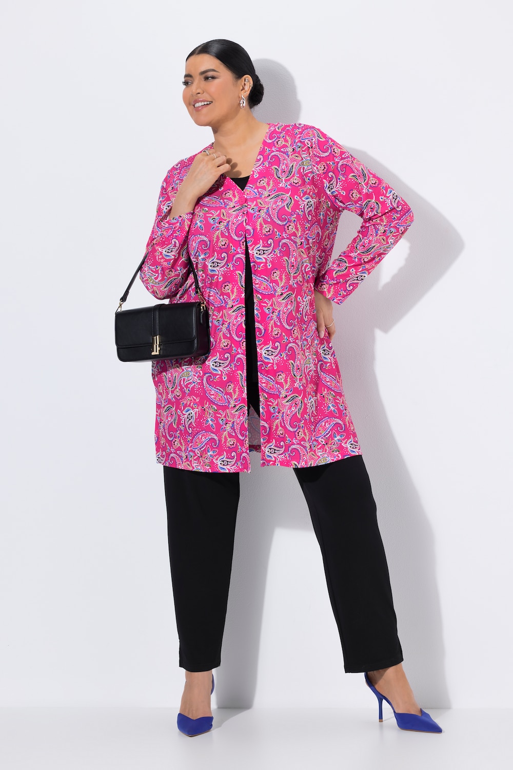 Jerseyjacke, Paisleymuster, V-Ausschnitt, Langarm