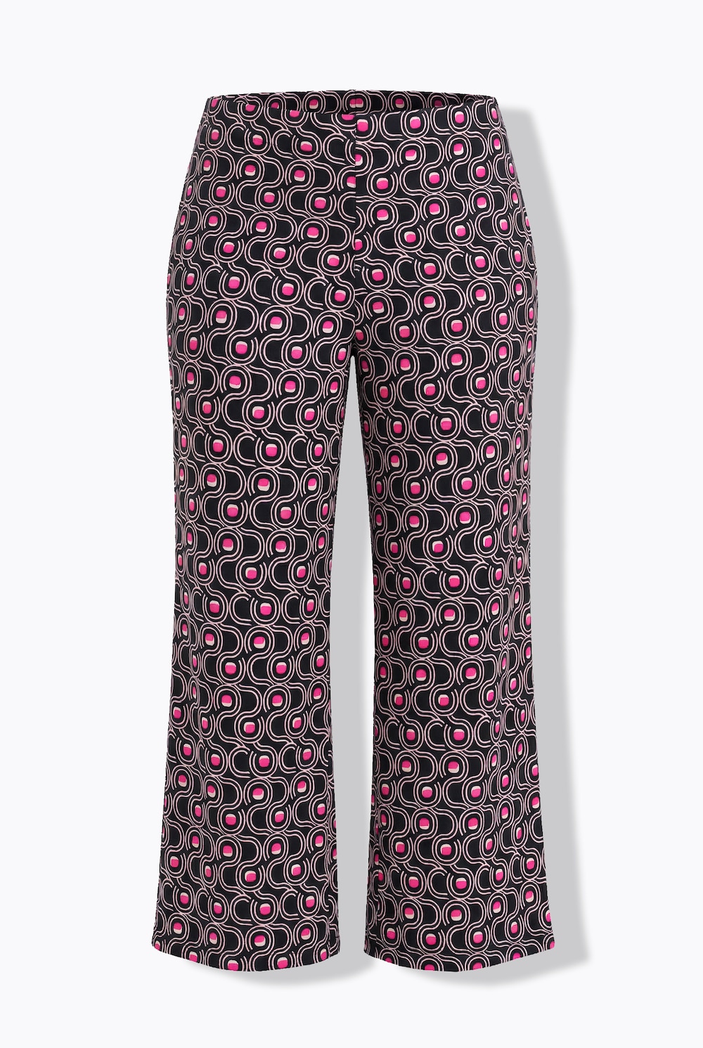Stora storlekar Jerseybyxor med grafiskt print, Dam, svart, storlek: 42/44, Polyester, Ulla Popken