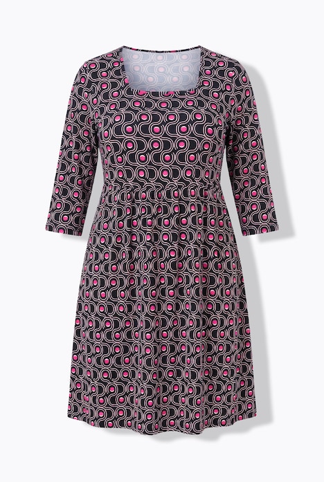 Matte Jersey Geometric Print Empire Waist A-Line Pocket Dress