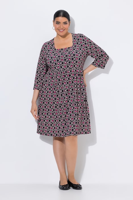 Matte Jersey Geometric Print Empire Waist A-Line Pocket Dress