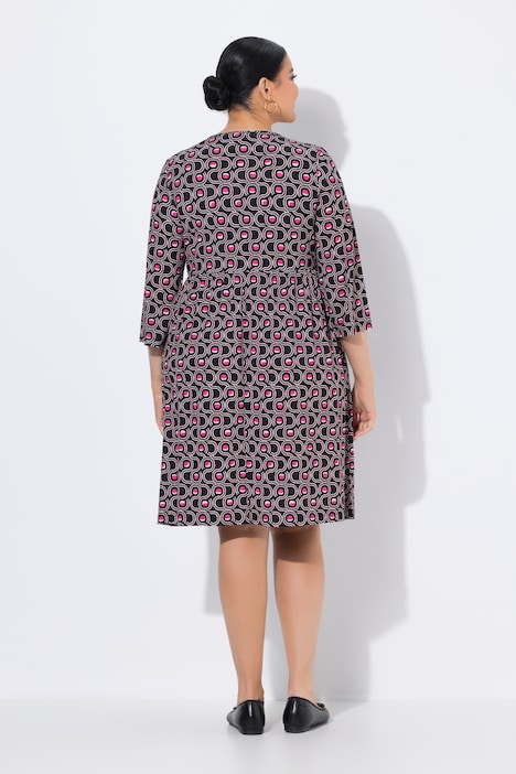 Matte Jersey Geometric Print Empire Waist A-Line Pocket Dress