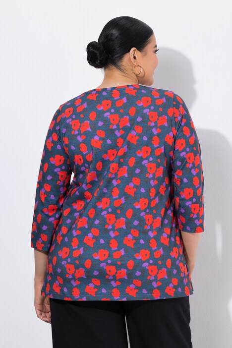 Shirt, bloemen, A-lijn, V-hals, 3/4-mouwen