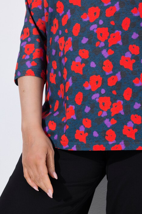 Shirt, bloemen, A-lijn, V-hals, 3/4-mouwen