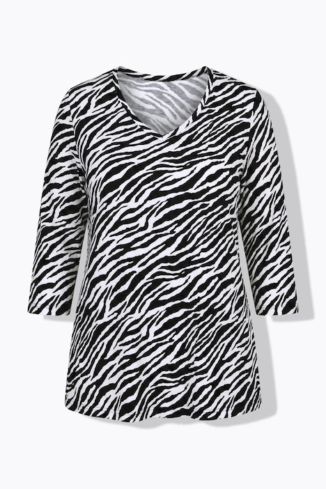 Zebra Print 3/4 Sleeve Knit T-Shirt