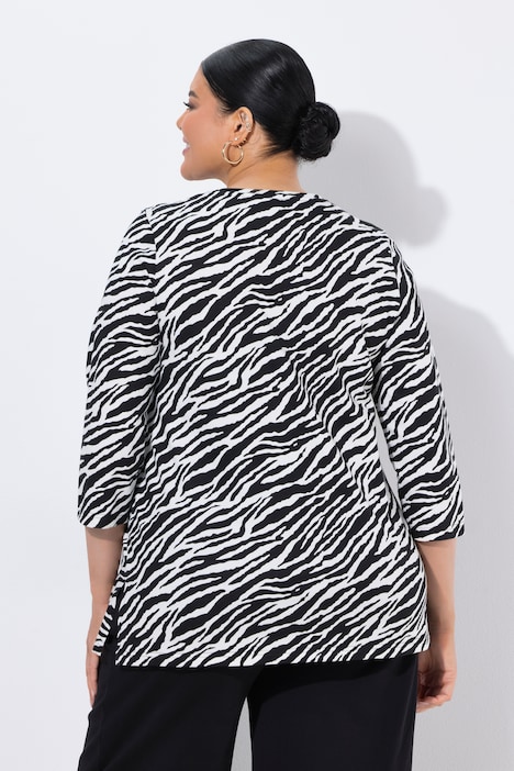 Zebra Print 3/4 Sleeve Knit T-Shirt
