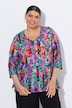 Patchwork Striped Snakeskin Print 3/4 Sleeve Knit T-Shirt
