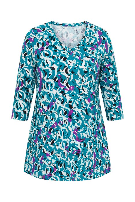 Dlouhé tričko, grafický potisk, V výstřih, 3/4 rukávy