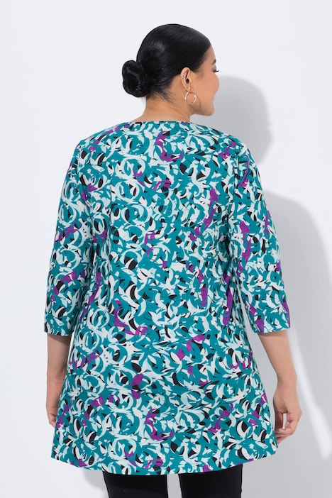 Longshirt, grafischer Druck, V-Ausschnitt, 3/4-Arm