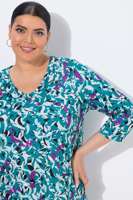 Longshirt, grafischer Druck, V-Ausschnitt, 3/4-Arm